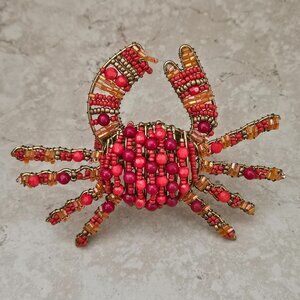 RARE KIM SEYBERT SUMMER ORANGE CRAB BEACH COASTAL BEADED CRYSTAL NAPKIN RING